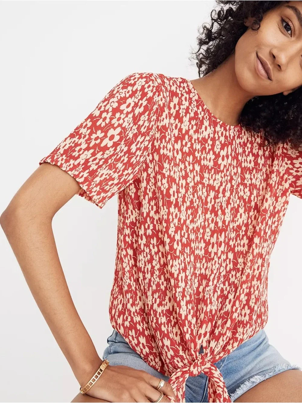 Madewell Crinkled Button-Back‎ Tie Tee in Full Bloom Floral Print Women’s XS
